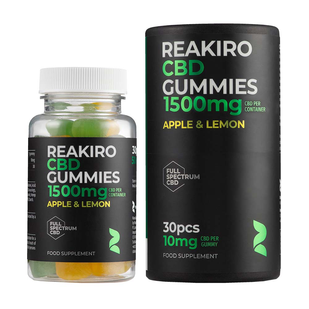 Reakiro CBD Gummies UK 1500mg 30 psc bottle+tube