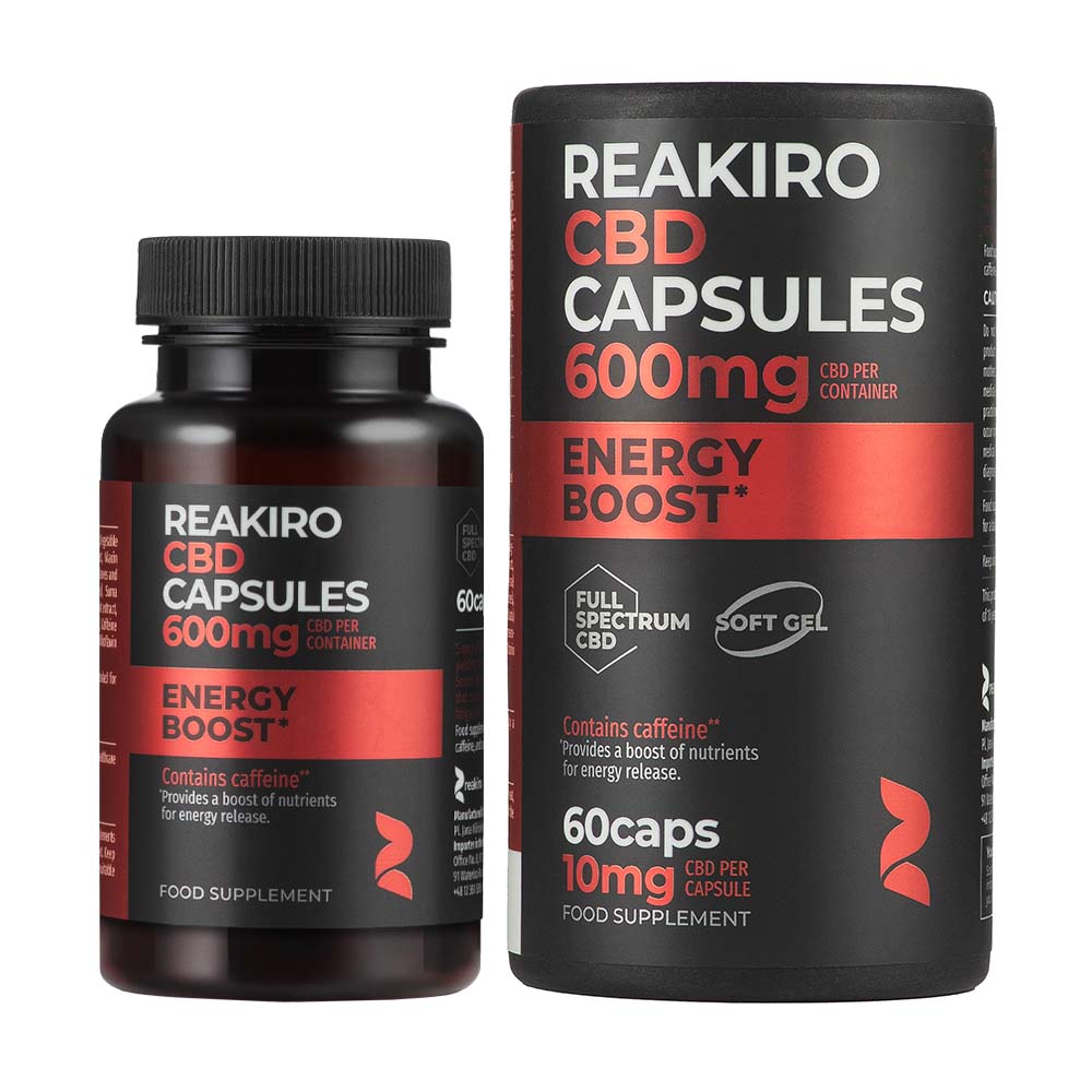 Reakiro Energy Support Capsules 600mg bottle and tube