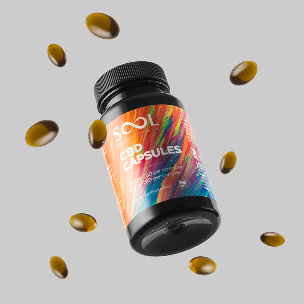 SOOL Broad spectrum CBD Capsules 750mg in use in the UK