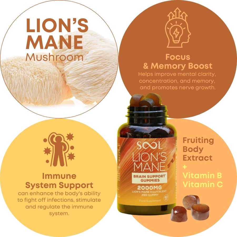 Sool Lion`s Mane Brain Support Gummies  2000 mg 60 pcs Benefits